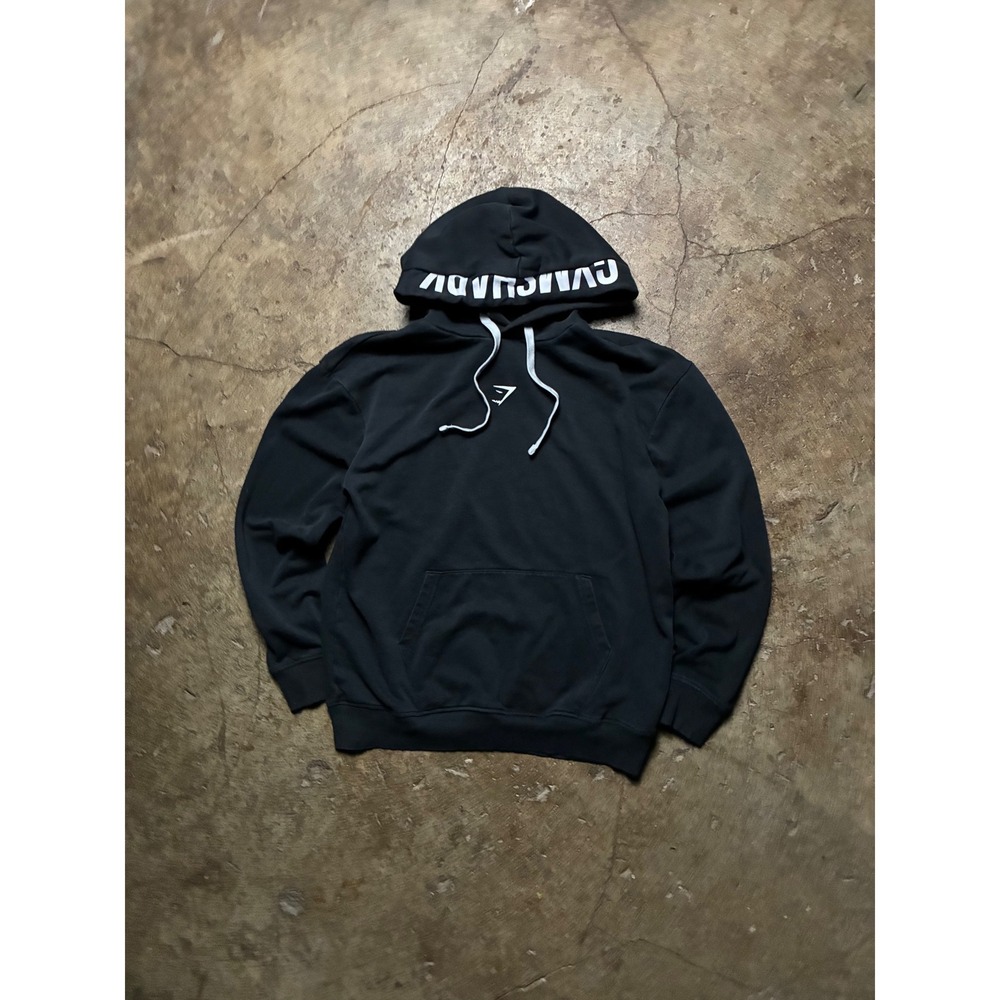 Gymshark Mens Small Black Pullover Hoodie Logo Hood Graphic Sweatshirt